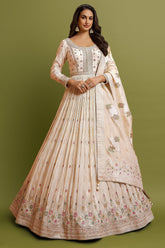 Cream Chinon Tissue Embroidered Anarkali Suit